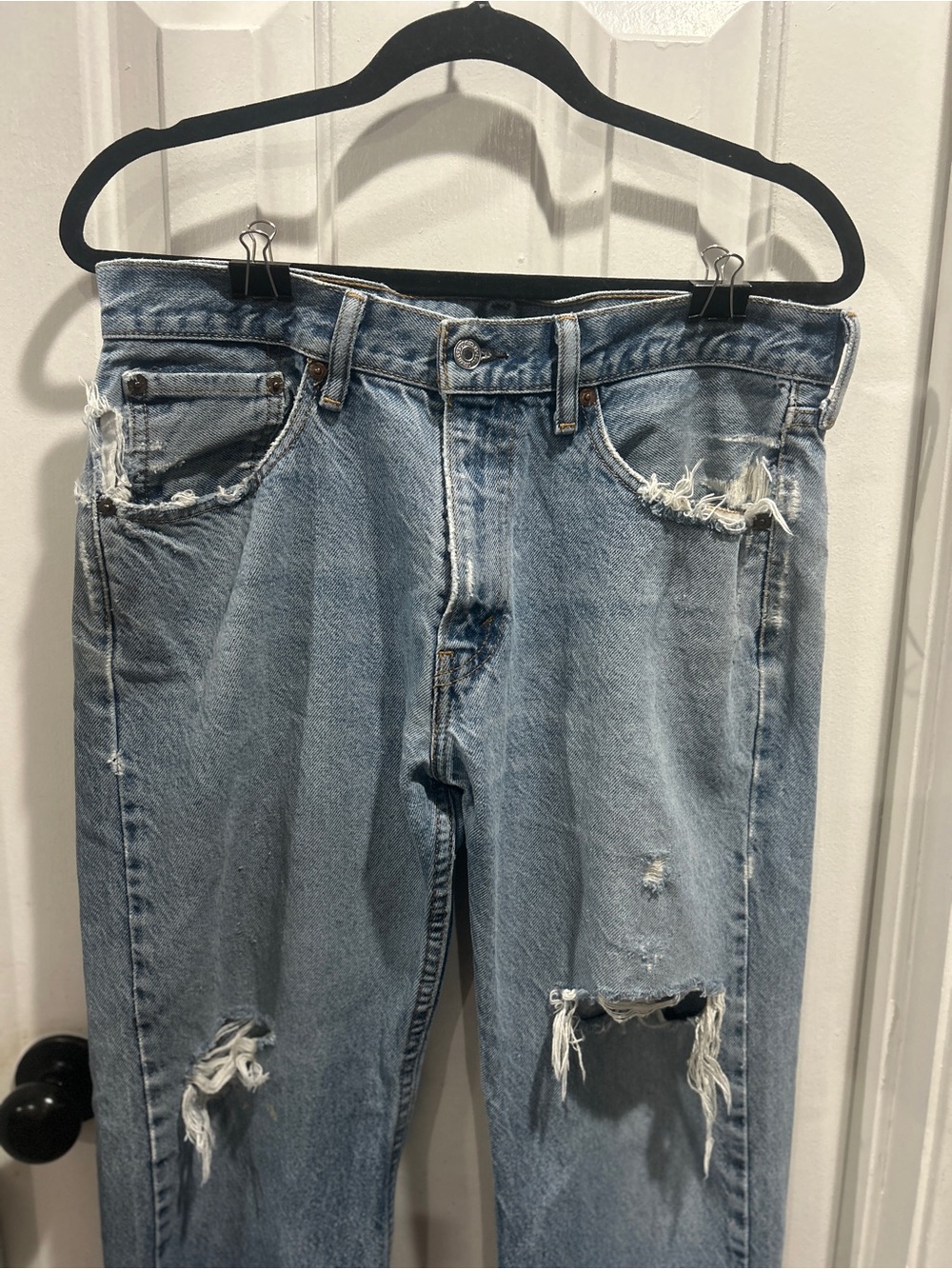 Levi's 505 Light Blue Distressed Straight Jeans 32X29